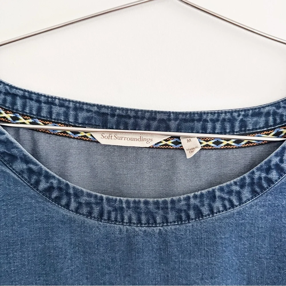 Soft Surroundings Tencel Chambray Top Asymmetrical Button Detail Boho Coastal M